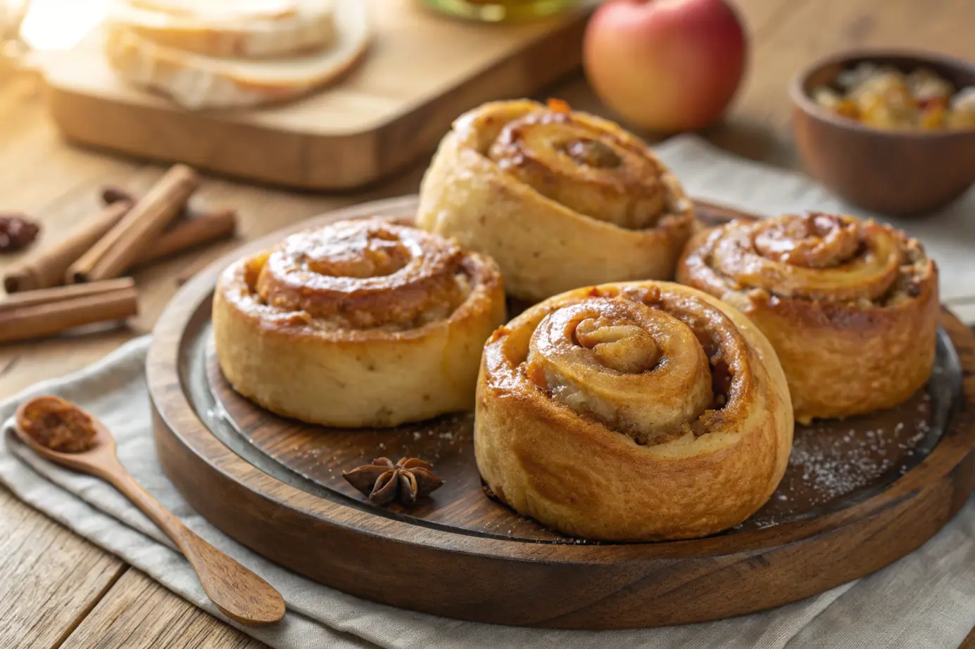 Cinnamon rolls and apple pie filling, fresh from the oven.