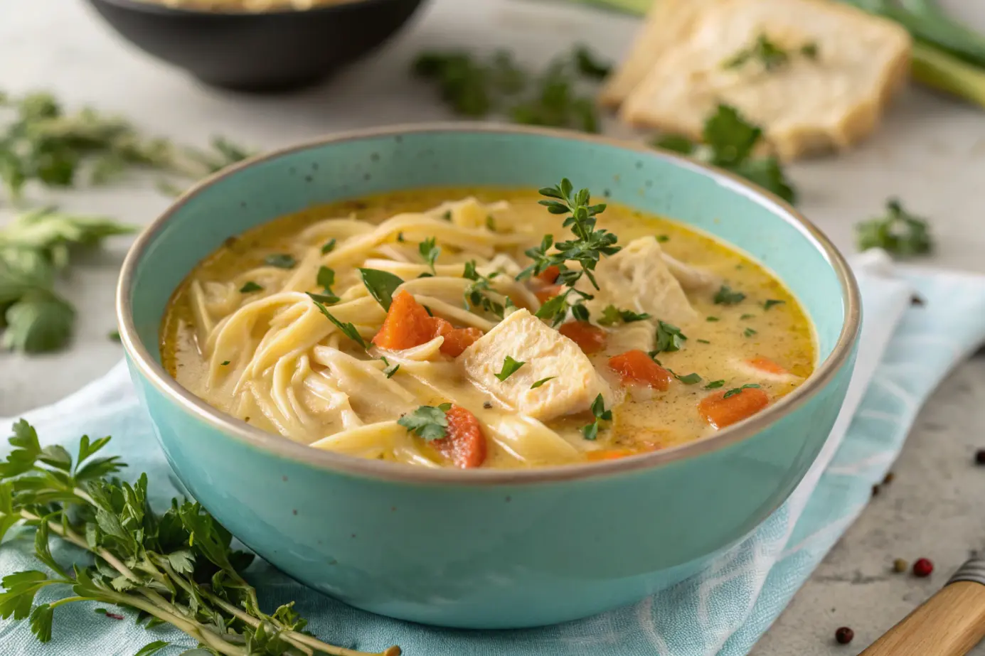 Bowl of Amazing Crack Chicken Noodle Soup ready to eat