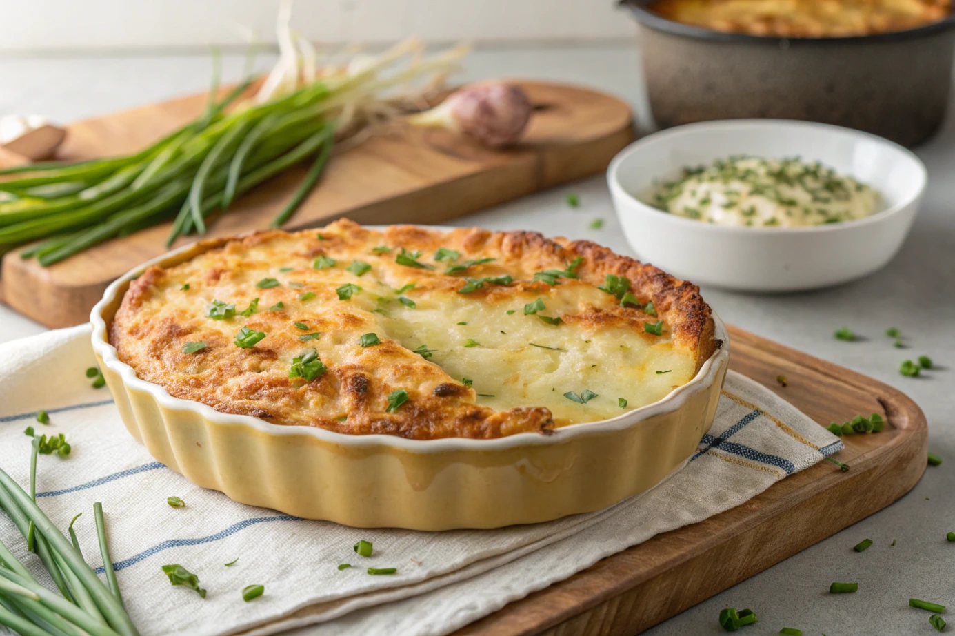 Golden brown Starbucks potato chive bake recipe, fresh from the oven.