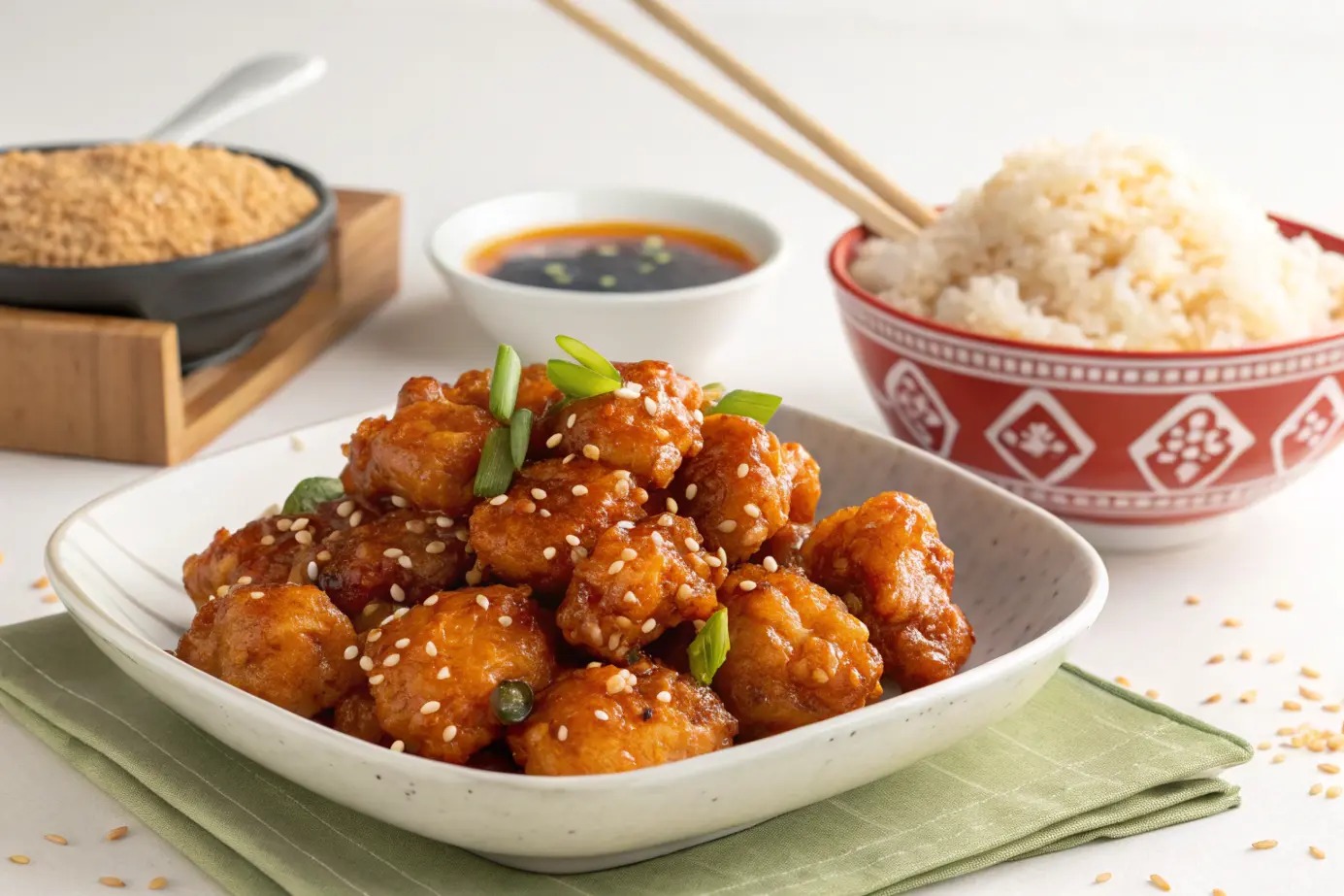 Panda Express honey sesame chicken close up