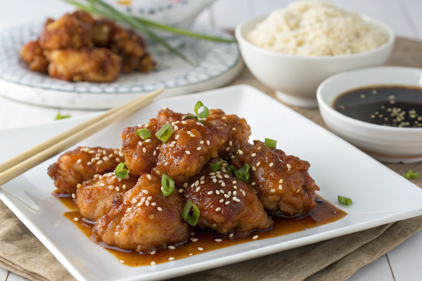 honey sesame chicken Panda Express macro shot.